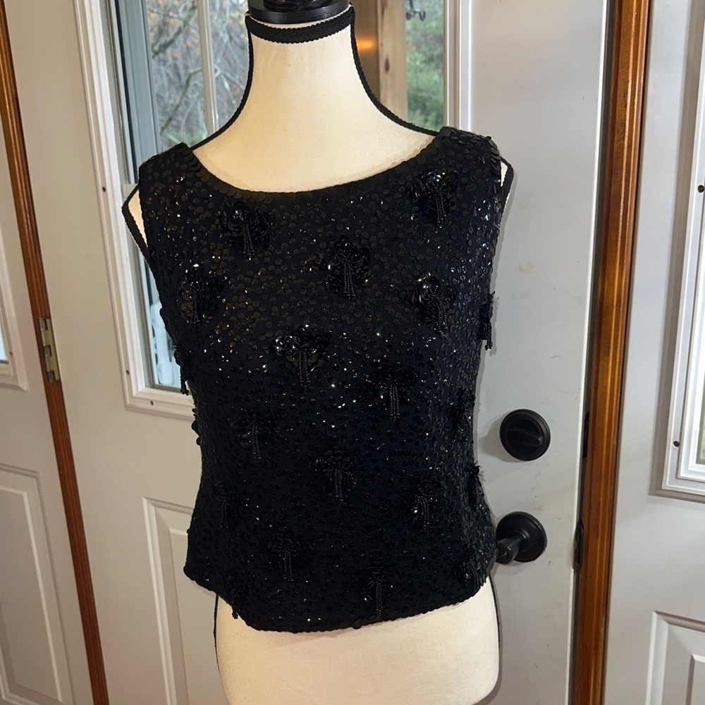 Vintage Black Sequin Top